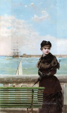  woman Oil Painting - An elegant Woman at St Malo woman Vittorio Matteo Corcos